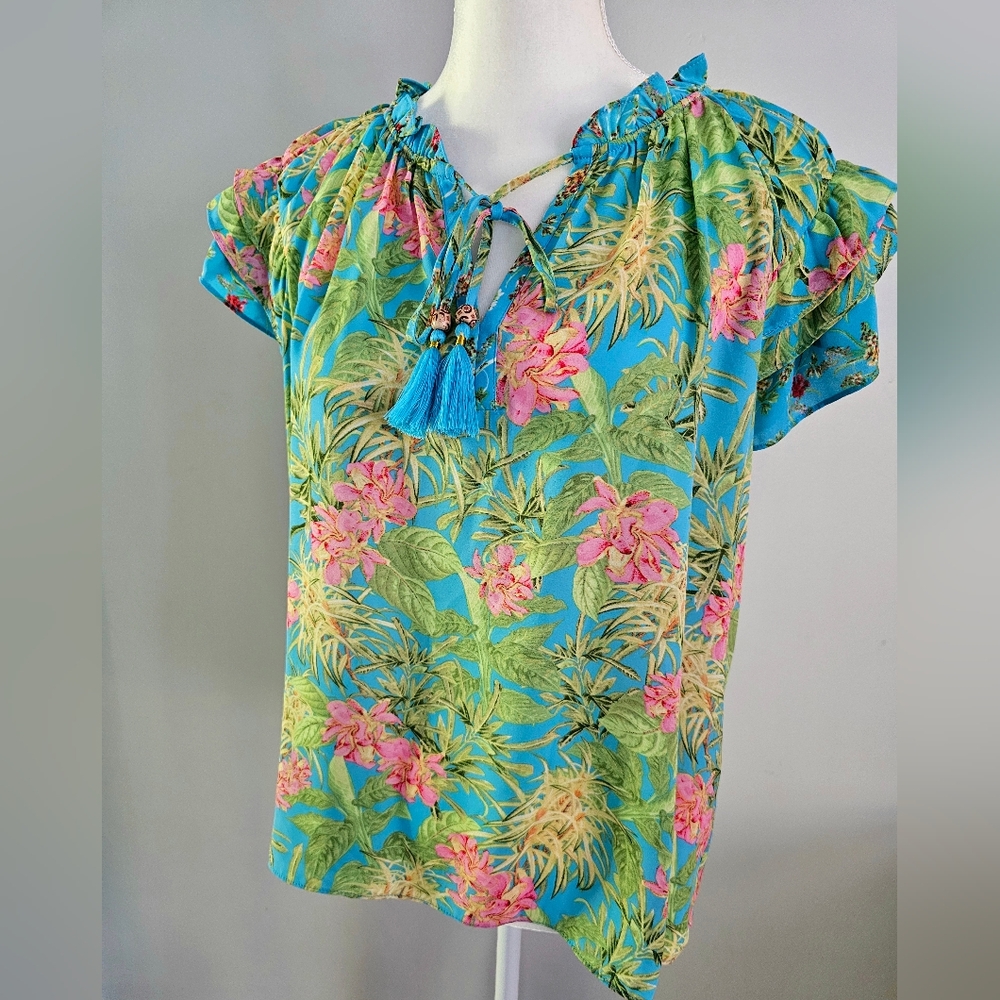 Rose + Olive Vibrant Tropical Blouse - Picture 2 of 6